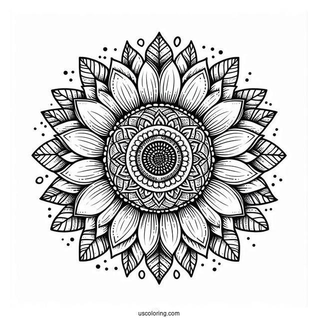 Detailed Sunflower Mandala Coloring Page