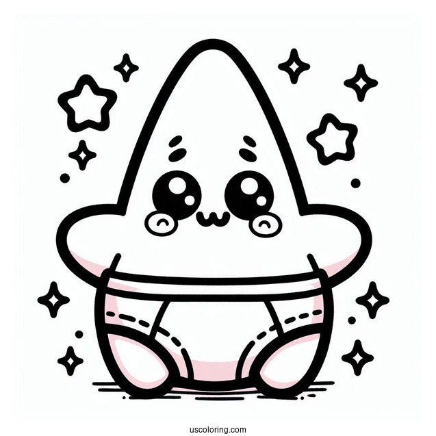 Kawaii Baby Patrick Star Coloring Page In Diapers For Preschoolers