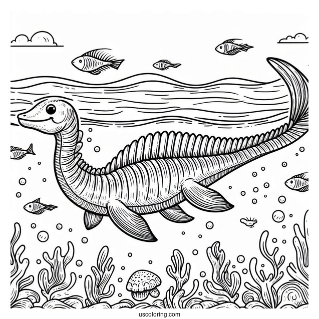 Plesiosaur Vertebra Dinosaur Swimming Coloring Sheet