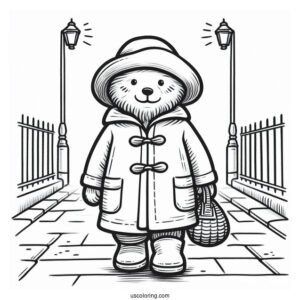 Paddington Coloring Page On The Sidewalk For Kids