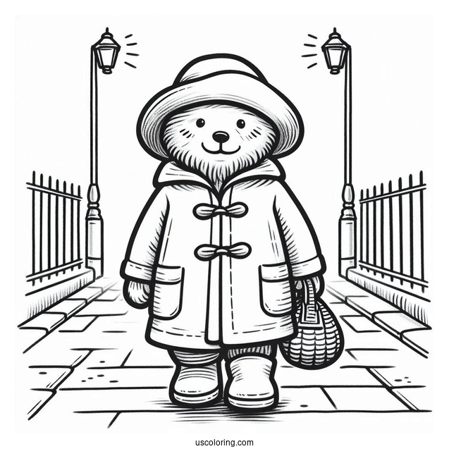 Paddington Coloring Page On The Sidewalk For Kids