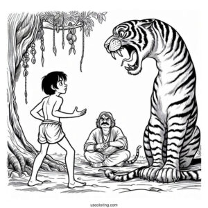 Jungle Book Coloring Page Of Mowgli Arguing With Kaa