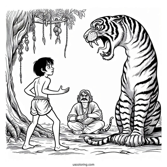 Jungle Book Coloring Page Of Mowgli Arguing With Kaa