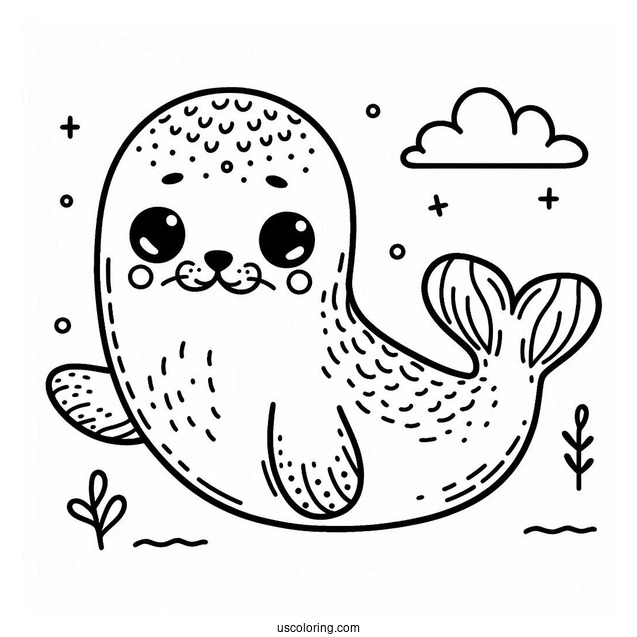 Cute Seal Coloring Page For Preschoolers