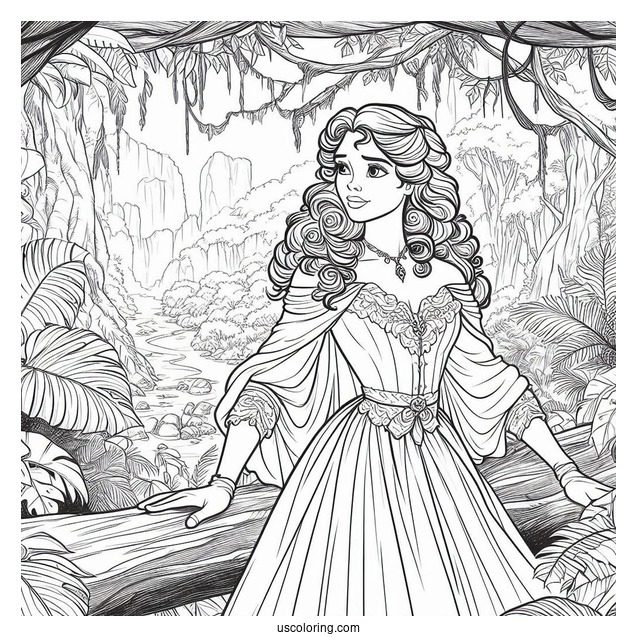 Tarzan Coloring Page Of Jane Porter Wearing Gown And Gloves In Jungle