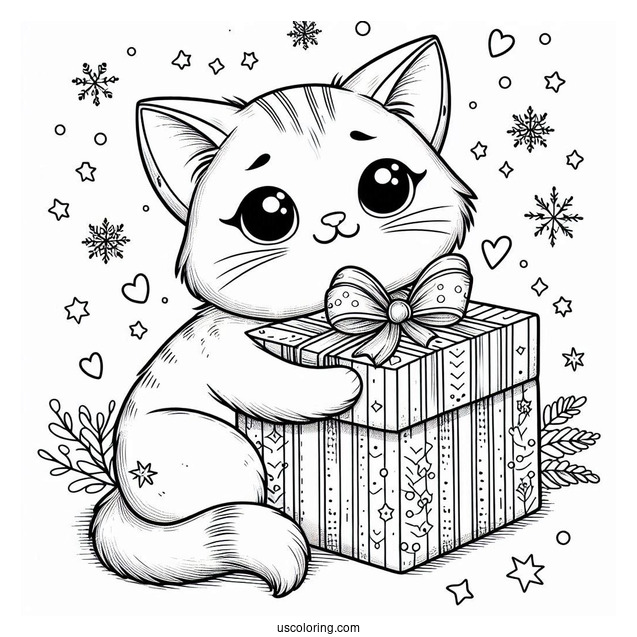Cat Hugging Christmas Present