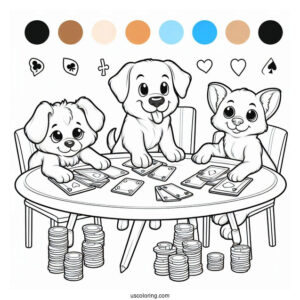 Funny Coloring Page Of Dogs Playing Poker