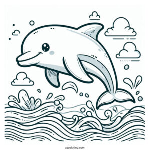 Cartoon Dolphin Swimming In Ocean To Color