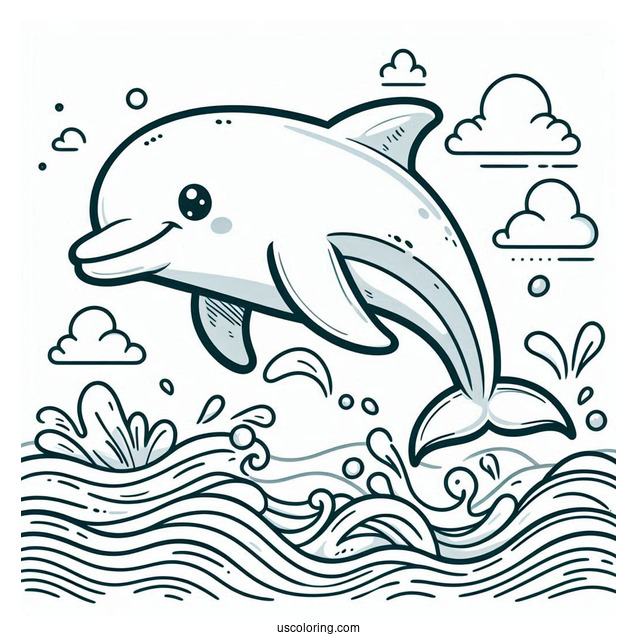 Cartoon Dolphin Swimming In Ocean To Color