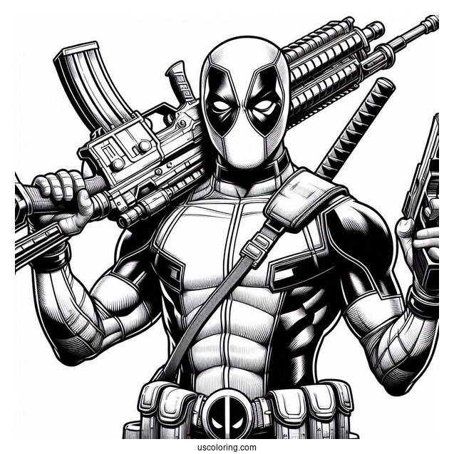 Deadpool Holding Huge Gun And Katana