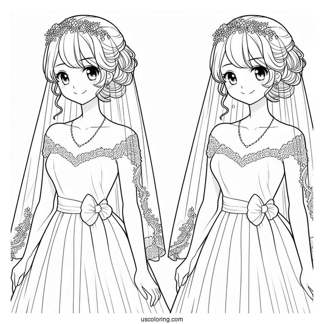 Bride Wearing Simple Dress Coloring Page With Short Veil