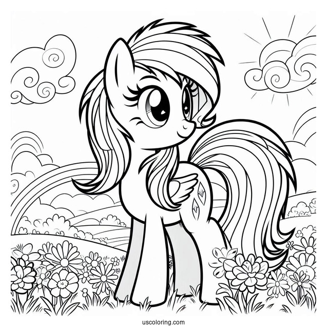 Rainbow Dash Standing On A Flower Field With Rarity Coloring Page