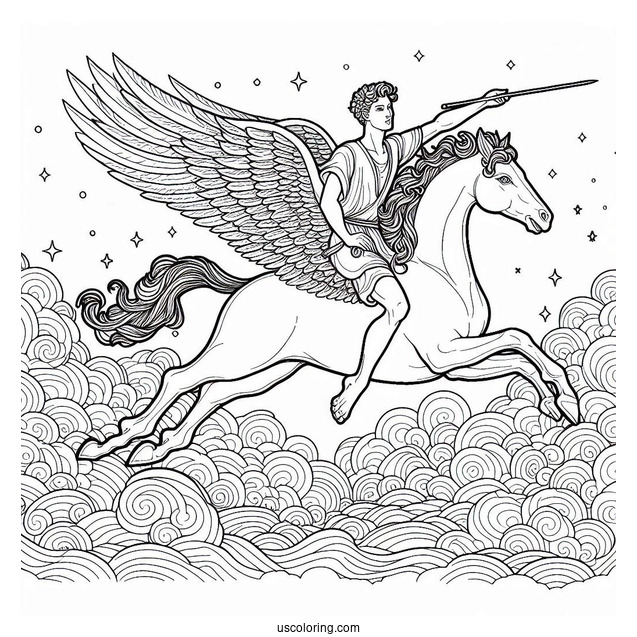 Men Flying On Pegasus Coloring Page