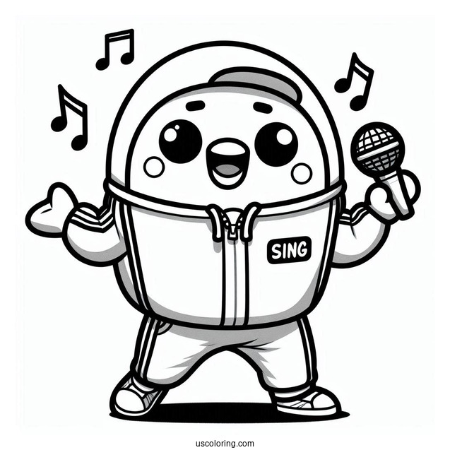Sing Coloring Page Of Gunter Singing And Dancing In Tracksuit For Kids