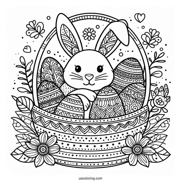 Easter Coloring Page Of Easter Egg Basket With Bunny Ears Mandala