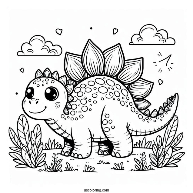 Adorable Stegosaurus Coloring Page With Large Eyes For Preschoolers