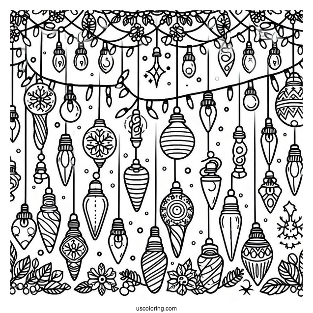 Full Page Of Festive Christmas Lights To Color