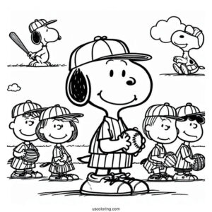 Coloring Page Of Peanuts Gang Playing Baseball