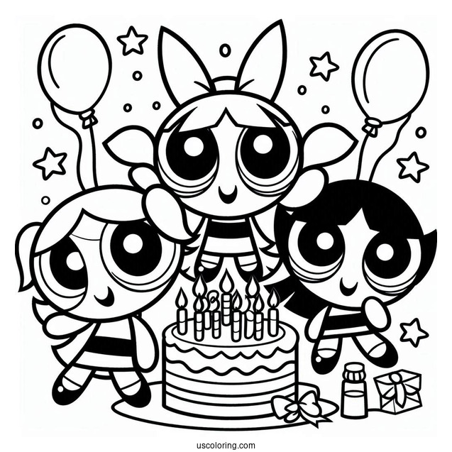 Happy Birthday Powerpuff Girls Coloring Page