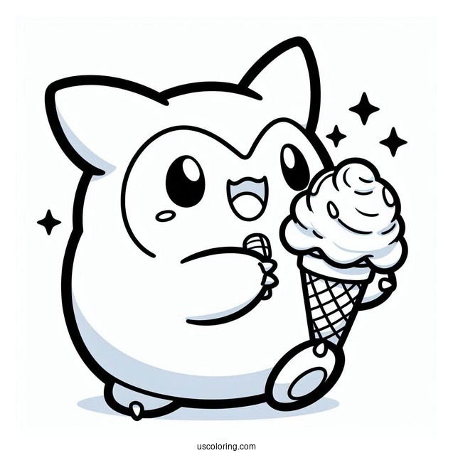 Kawaii Drifloon Bringing Ice Cream To Snorlax Coloring Page