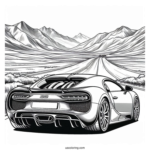 Close Up Of Bugatti Coloring Page Chiron With Mountains In Background