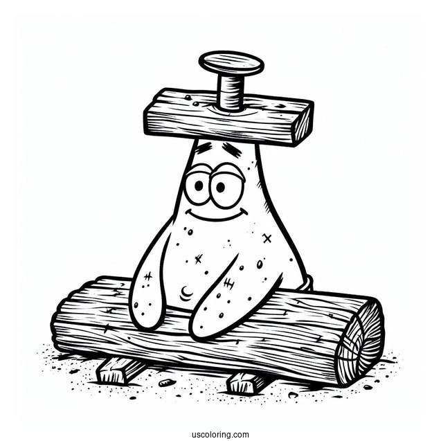 Patrick Star Coloring Page With Nail And Plank On His Head