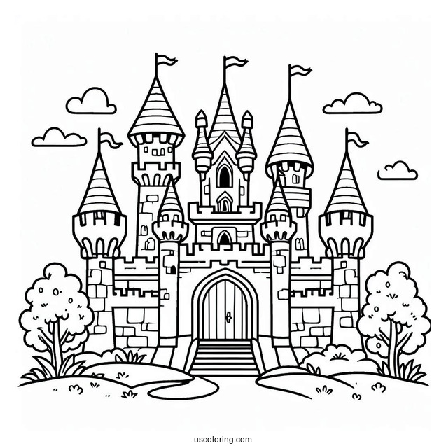 Outline Of Castle Coloring Page For Preschoolers
