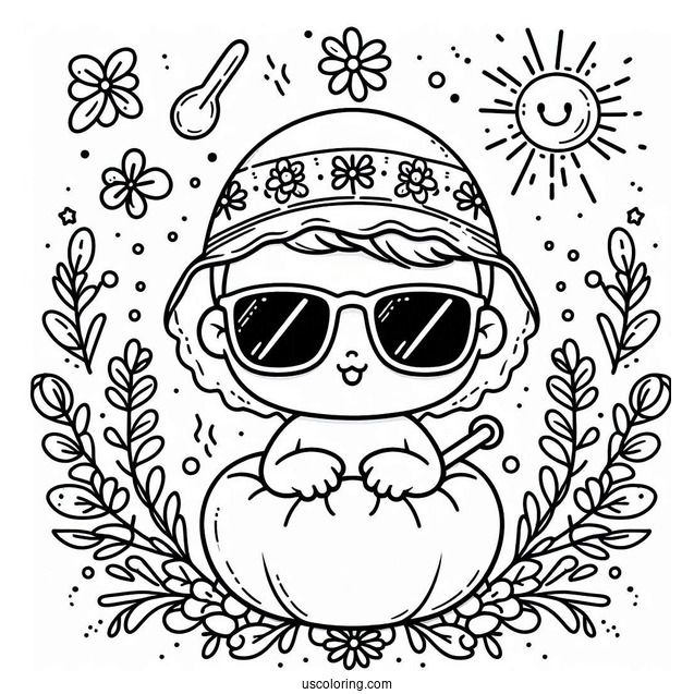 Easy Baby Coloring Page Wearing Sunglasses For Kids