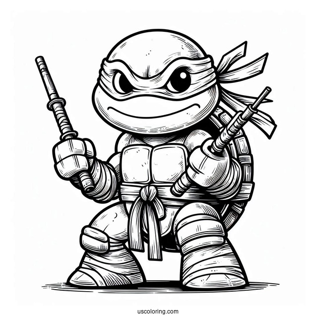 Ninja Turtles Coloring Page Of Michelangelo Holding Nunchucks
