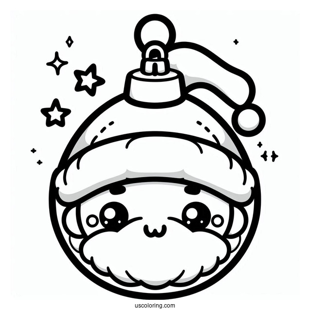 Chibi Santa Face Christmas Ornaments Coloring Page
