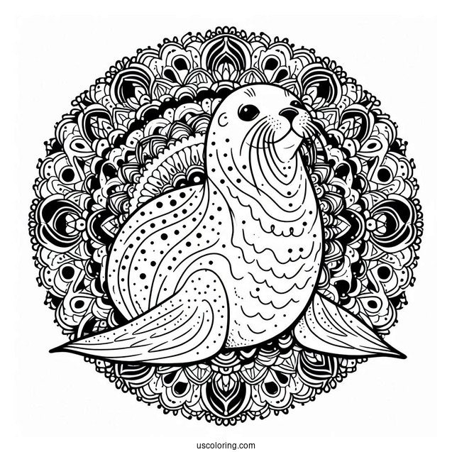 Majestic Seal Coloring Page Mandala
