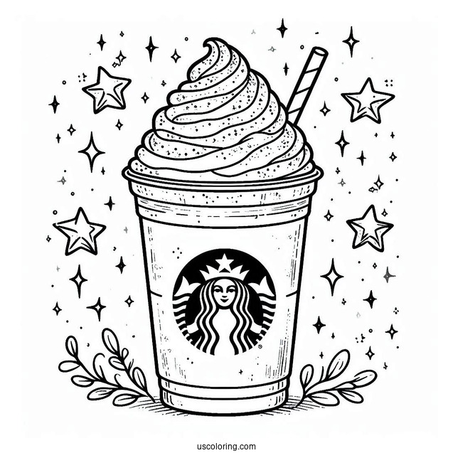 Starbucks Coloring Page Of Frappe With Starry Sparkles
