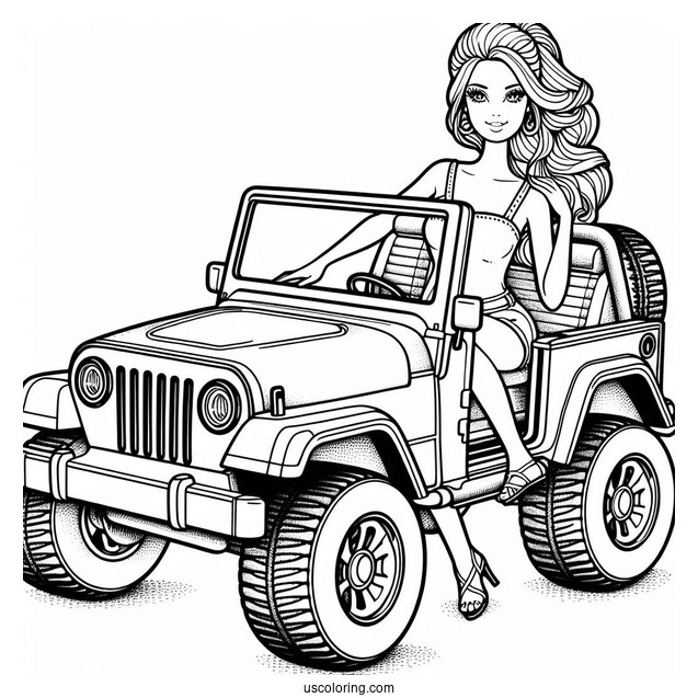 Barbie And Her Jeep Car To Color