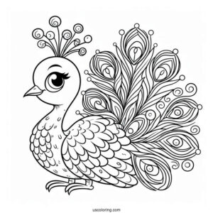 Smiling Cartoon Peacock Coloring Sheet