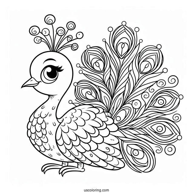 Smiling Cartoon Peacock Coloring Sheet