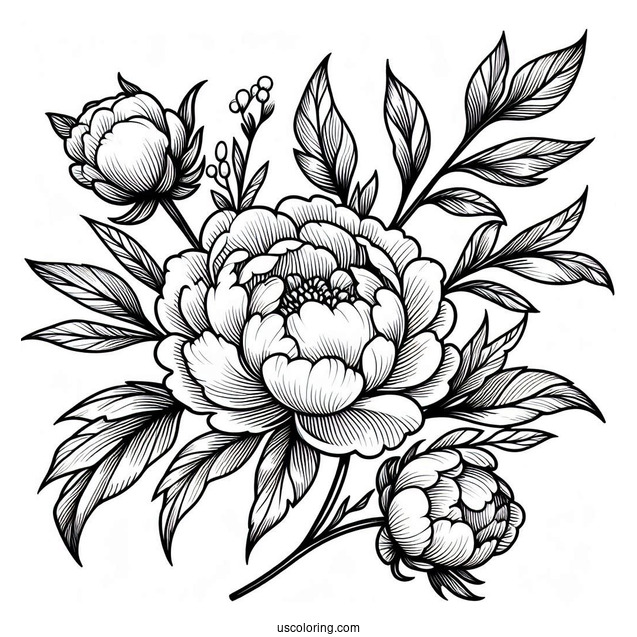 Flower Coloring Pages Of Easy Blooming Peony