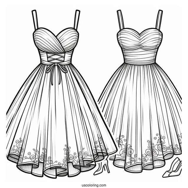 Short Tube Dress Coloring Page With Long Overskirt