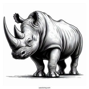 Detailed Black Rhino With Pointy Horns To Color