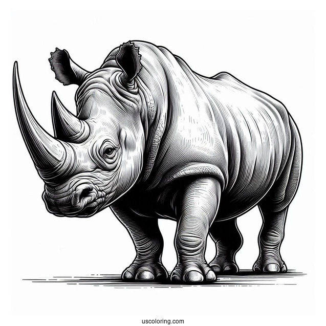 Detailed Black Rhino With Pointy Horns To Color