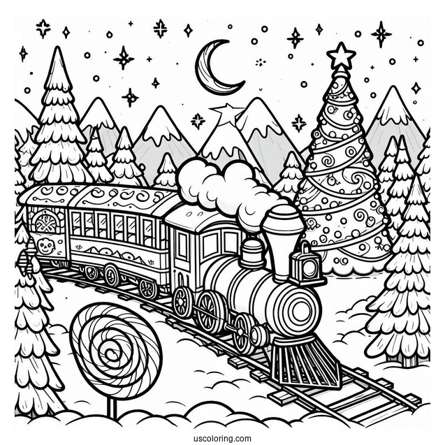North Pole Coloring Page Express Train Going Through Candyland