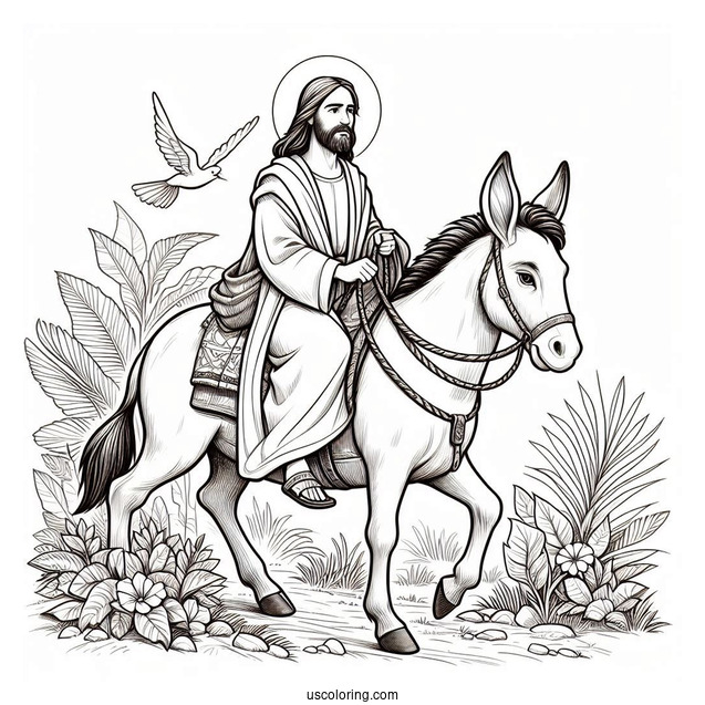 Jesus Coloring Page Riding A Donkey On Palm Sunday
