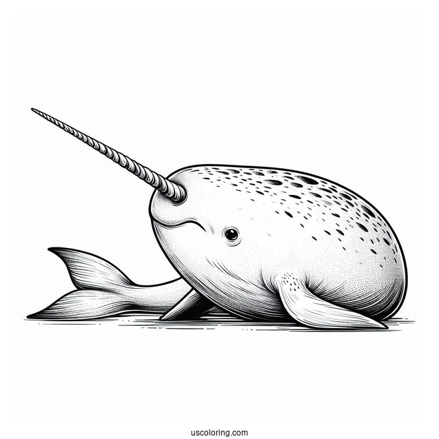 Realistic Narwhal Coloring Page With Long Tusk To Color