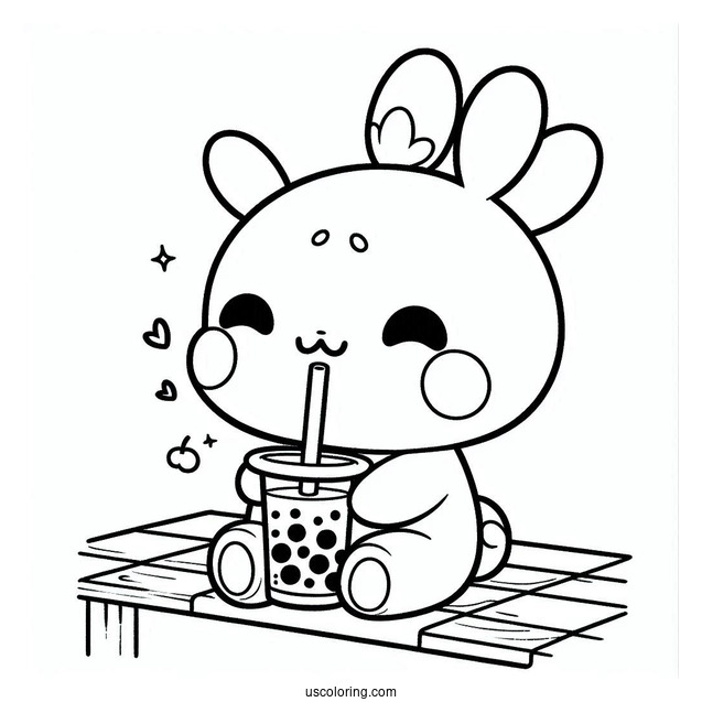 Adorable Pochacco Coloring Page Drinking Boba Tea For Kids
