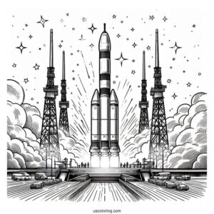 Soyuz Rocket Launching From Pad Coloring PAge