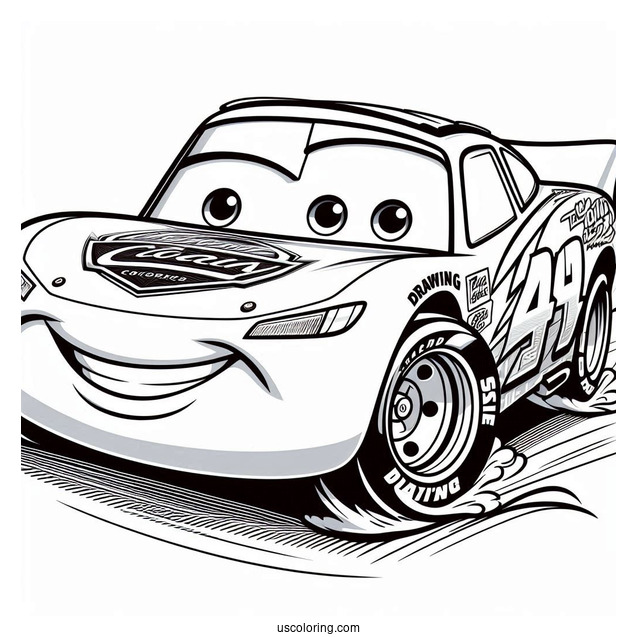 Pixar Coloring Page of Lightning McQueen Racing