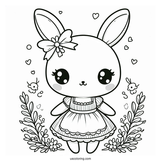 Chibi Rabbit Coloring Page In A Dress And Apron