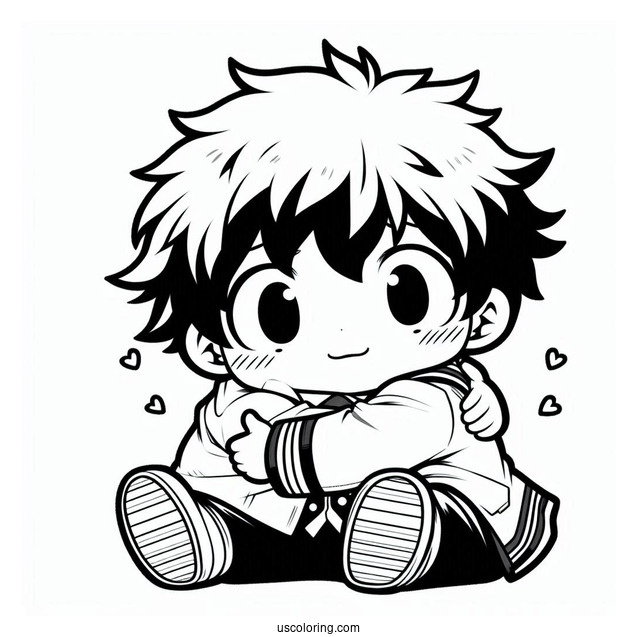 Kawaii Chibi Deku Coloring Page Hugging Shoto Todoroki