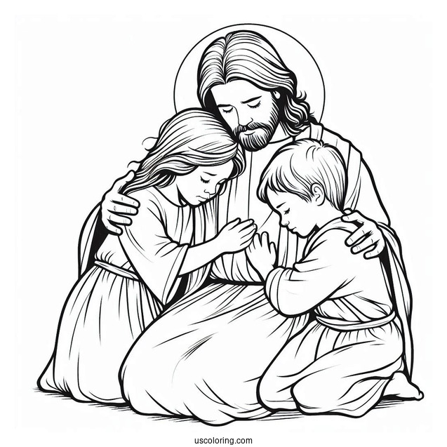 Jesus Comforting Children Coloring Sheet