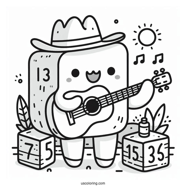 Numberblocks Coloring Page 50 Playing Guitar