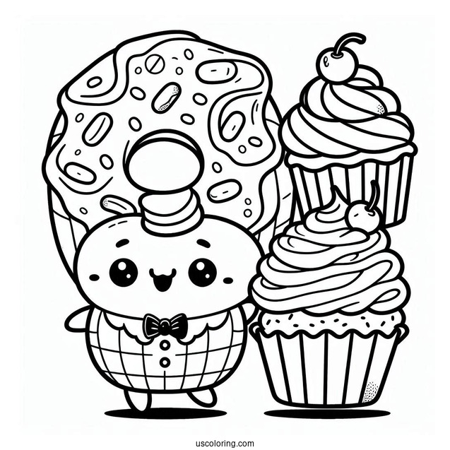 Mister Donut Coloring Page With Lady Cupcake